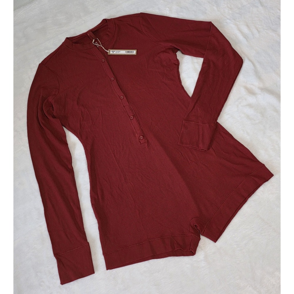 SKIMS Soft Lounge Button Up Henley Romper NWT Size Large Color Brick Pajamas